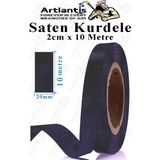 Artlantis Kurdele Saten 2 cm 10 Metre 1 Adet Saten Kurdela Parlak Hediye ve Süsleme Şeridi Süs Paketleme Çiçek Saç El Sanatı - Siyah