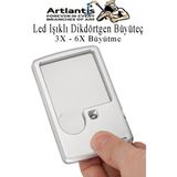 Artlantis LED Işıklı Kart Tipi Büyüteç 1 Adet 3x 6x Büyütme Lens El Tipi Mercek Cep Büyüteç Kılıflı Okul Büro Ofis - Gri - 3X 6X