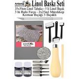 Artlantis Linol Baskı Seti 1 Paket 35x50 Cm Linolyum Tabaka Gri Kretuar Linol Oyma Seti 5 Bıçaklı Rulo Fırça Mürekkep Linol Baskı Sarı