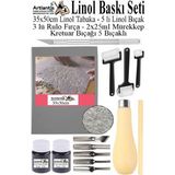 Artlantis Linol Baskı Seti 1 Paket 35X50 cm Linolyum Tabaka Gri Kretuar Linol Oyma Seti 5 Bıçaklı Rulo Fırça Mürekkep Linol Baskı - Siyah - Standart