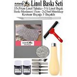 Artlantis Linol Baskı Seti 1 Paket 35x50 Cm Linolyum Tabaka Gri Linol Merdane Oyma Seti 5 Bıçaklı Rulo Fırça Mürekkep Linol Baskı Sarı