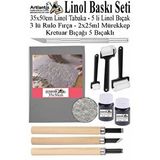 Artlantis Linol Baskı Seti 1 Paket 35x50 Cm Linolyum Tabaka Gri Linol Oyma Seti 3 Bıçaklı Kretuar Rulo Fırça Mürekkep Linol Baskı Sarı