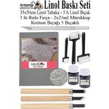 Artlantis Linol Baskı Seti 1 Paket 35X50 cm Linolyum Tabaka Gri Linol Oyma Seti 3 Bıçaklı Kretuar Rulo Fırça Mürekkep Linol Baskı - Siyah - Standart