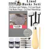 Artlantis Linol Baskı Seti 1 Paket 35X50 cm Linolyum Tabaka Gri Linol Oyma Seti 5 Bıçaklı Rulo Fırça Mürekkep Linol Baskı Seti - Standart - Siyah