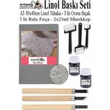 Artlantis Linol Baskı Seti 1 Paket A3 30X40 cm Linolyum Tabaka Gri Linol Oyma Seti 3 Bıçaklı Rulo Fırça Mürekkep Linol Baskı Seti - Standart - Siyah