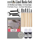 Artlantis Linol Baskı Seti 1 Paket A3 30x40 Cm Linolyum Tabaka Gri Linol Oyma Seti 6 Bıçaklı Rulo Fırça Mürekkep Linol Baskı Seti Sarı