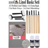 Artlantis Linol Baskı Seti 1 Paket A3 30X40 cm Linolyum Tabaka Gri Linol Oyma Seti 6 Bıçaklı Rulo Fırça Mürekkep Linol Baskı Seti - Standart - Siyah