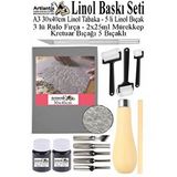 Artlantis Linol Baskı Seti 1 Paket A3 30x40 Linolyum Tabaka Gri Kretuar Linol Oyma Seti 5 Bıçaklı Rulo Fırça Mürekkep Linol Baskı Sarı
