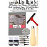 Artlantis Linol Baskı Seti 1 Paket A3 30x40 Linolyum Tabaka Gri Linol Merdane Oyma Seti 5 Bıçaklı Rulo Fırça Mürekkep Linol Baskı Sarı