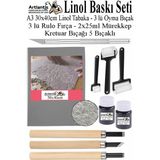 Artlantis Linol Baskı Seti 1 Paket A3 30X40 Linolyum Tabaka Gri Linol Oyma Seti 3 Bıçaklı Kretuar Rulo Fırça Mürekkep Linol Baskı - Siyah - Standart