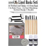 Artlantis Linol Baskı Seti 1 Paket A3 30X40 Linolyum Tabaka Gri Linol Oyma Seti 6 Bıçaklı Kretuar Rulo Fırça Mürekkep Linol Baskı - Siyah - Standart