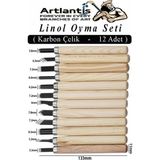 Artlantis Linol Oyma Seti 12 Parça 1 Paket Linol Oyma Kesme Bıçak Seti 12 Bıçaklı Linolyum Baskı Ahşap Saplı - Standart - Naturel