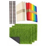 Artlantis Maket Yapım Seti A4 Suni Çim Renkli ve Naturel Dondurma Dil Çubuğu Maket Çim Yapay Çim Ahşap Dondurma Çubuğu