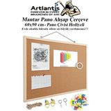Artlantis Mantar Pano Ahşap Çerçeve 60X90 cm 1 Adet Harita Çivisi Hediyeli Duvara Monte Mantar Çerçeve Evde Okulda Büroda Ofiste - Naturel - Standart