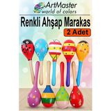 Artlantis Marakas Renkli Ahşap 2 Li Set Çıngıraklar Eğlenceli Marakas Renkli Müzik Aksesuarları Çocuk Eğitici Oyuncak - Çok Renkli - 19 cm - Standart