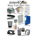 Artlantis Masa Üstü Ofis Paketi 13 Parça Fotokopi Kağıdı Metal Evrak Rafı Metal Kalemlik Zımba Makinesi Teli Delegeç Çöp Kovası Kü