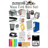 Artlantis Masa Üstü Ofis Paketi 18 Parça Fotokopi Kağıdı Metal Evrak Rafı Metal Kalemlik Zımba Makinesi Teli Delegeç Çöp Kovası Kü