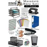 Artlantis Masaüstü Büro Seti 11 Parça Siyah Metal Evrak Rafı Kalemlik 3 Lü Zımba Makinesi Delegeç Ataşlık Notluk Düzenleyici - Standart