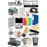 Artlantis Masaüstü Büro Seti 16 Parça Siyah Metal Evrak Rafı Kalemlik 3 Lü Zımba Makinesi Delegeç Çöp Kovası Ataşlık Notluk - Standart