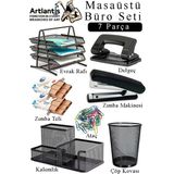 Artlantis Masaüstü Büro Seti 7 Parça Siyah Metal Evrak Rafı Kalemlik 3 Lü Zımba Makinesi Delegeç Ataşlık Notluk Düzenleyici - Standart