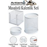 Artlantis Masaüstü Fileli Kalemlik Seti 3 Parça 1 Paket 3 Lü Masa Üstü Düzenleyici Kalemlik Küp Notluk Ataşlık - Beyaz - Standart
