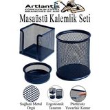 Artlantis Masaüstü Fileli Kalemlik Seti 3 Parça 1 Paket 3 Lü Masa Üstü Düzenleyici Kalemlik Küp Notluk Ataşlık - Lacivert - Standart
