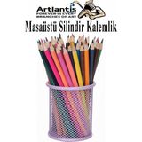 Artlantis Masaüstü Metal Silindir Kalemlik 1 Adet Fileli Perfore Pastel Renkli Kalemlik Kağıtlık Düzenleyici Büro Ofis Okul - Lila