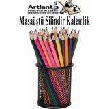 Artlantis Masaüstü Metal Silindir Kalemlik 1 Adet Fileli Perfore Pastel Renkli Kalemlik Kağıtlık Düzenleyici Büro Ofis Okul - Siyah