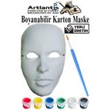 Artlantis Maske Boyama 1 Paket Boyanabilir Karton Maske Lastikli İnsan Yüzü Suratı Yerli Üretim Fırça Akrilik Boya 6 Renk