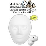 Artlantis Maske Boyama 19x24 cm 1 Adet Boyanabilir Maske Karton Lastikli İnsan Yüzü Suratı Okul Sınıf Etkinlikleri Hobi (Beyaz)