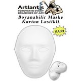 Artlantis Maske Boyama 19x24 cm 5 Adet Boyanabilir Maske Karton Lastikli İnsan Yüzü Suratı Okul Sınıf Etkinlikleri Hobi (Beyaz)