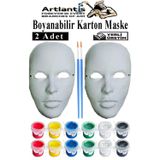 Artlantis Maske Boyama 2 li 1 Paket Boyanabilir Karton Maske Lastikli İnsan Yüzü Suratı Yerli Üretim Fırça Akrilik Boya 6 Renk