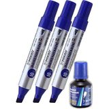 Artlantis Mavi 10 mm Kesik Uçlu Markör Permanent Kalem 3 Adet ve Mavi Mürekkep 1 Adet Çuval Koli Kalemi - Standart - 10mm