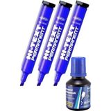 Artlantis Mavi Kesik Uçlu Markör Permanent Kalem 3 Adet Hı Te x t Marker Mürekkep Siyah 30 ml 1 Adet Brons Koli Kalemi - Standart - 1-5 mm
