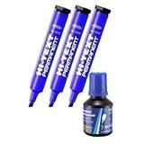 Artlantis Mavi Kesik Uçlu Markör Permanent Kalem 3 Adet Hı-text Marker Mürekkep Siyah 30 Ml 1 Adet Brons Koli Kalemi