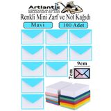 Artlantis Mavi Mini Zarf 7x9 cm Not Kağıtlı 100 Adet Küçük Mavi Zarf Mektup Oyun Zarfı Doğum Günü Dilekleri Zarfı Canlı Renk