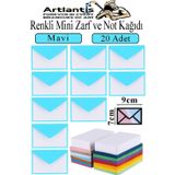 Artlantis Mavi Mini Zarf 7x9 cm Not Kağıtlı 20 Adet Küçük Mavi Zarf Mektup Oyun Zarfı Doğum Günü Dilekleri Zarfı Canlı Renk
