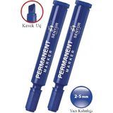 Artlantis Mavi Permanent Markör Kalem Kesik Uç 2 Adet Sentör Kalıcı Marker Kalem Tüm Koli Karton Çuval Cam Plastik Yüzeylerde - 2-5mm