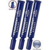 Artlantis Mavi Permanent Markör Kalem Kesik Uç 3 Adet Sentör Kalıcı Marker Kalem Tüm Koli Karton Çuval Cam Plastik Yüzeylerde - 2-5mm