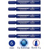Artlantis Mavi Permanent Markör Kalem Kesik Uç 6 Adet Sentör Kalıcı Marker Kalem Tüm Koli Karton Çuval Cam Plastik Yüzeylerde - 2-5mm