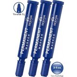 Artlantis Mavi Permanent Markör Kalem Yuvarlak Uç 3 Adet Sentör Kalıcı Marker Kalem Tüm Koli Karton Çuval Cam Plastik Yüzeylerde - 2-5mm