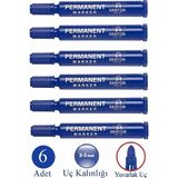 Artlantis Mavi Permanent Markör Kalem Yuvarlak Uç 6 Adet Sentör Kalıcı Marker Kalem Tüm Koli Karton Çuval Cam Plastik Yüzeylerde - 2-5mm