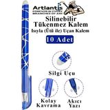 Artlantis Mavi Silinebilir Tükenmez Kalem 10 Adet Bıa Silinebilir Jel Pilot Kalem Mürekkepli Kolay Silinebilir Kumaş Kalemi - Kısa - Standart