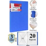 Artlantis Mavi Sunum Dosyası 20 Li 3 Adet Poşet Dosyalı Katalog Dosyası 20 Poşetli Kendinden Dosya Plastik Kapaklı - 10 lu - Standart