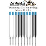 Artlantis Mavi Tükenmez Kalem Yedeği 10 Adet Tükenmez Kalem Içi Yedek Mavi Metal Tükenmez Kalem Içi Okul Ofis Jel Kalem Içi - Standart - 1.0 mm