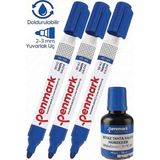 Artlantis Mavi Yazı Tahta Kalemi 3 Adet ve Yazı Tahta Mürekkebi 30 ml 1 Adet Doldurulabilir Tahta Kalemi Beyaz Yazı Tahtası - Standart