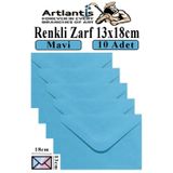 Artlantis Mavi Zarf 13x18 cm 10 Adet Mavi Mektup Zarfı Davetiye Zarfı Kartpostal Çekiliş Hediye Zarfı
