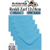 Artlantis Mavi Zarf 13X18 cm 100 Adet Mavi Mektup Zarfı Davetiye Zarfı Kartpostal Çekiliş Hediye Zarfı - 13x18cm - Standart