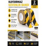 Artlantis Merdiven Kaydırmaz Bant Sarı Siyah 25MM 2 Adet Mas Güvenlik Uyarı Bandı 5 Metre 2.5 cm Yapışkanlı Basamak Mermer Beton - Sarı - Siyah - 25mm x 5 metre - Standart