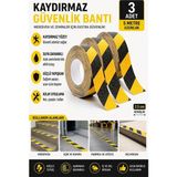 Artlantis Merdiven Kaydırmaz Bant Sarı Siyah 25MM 3 Adet Mas Güvenlik Uyarı Bandı 5 Metre 2.5 cm Yapışkanlı Basamak Mermer Beton - Sarı - Siyah - 25mm x 5 metre - Standart